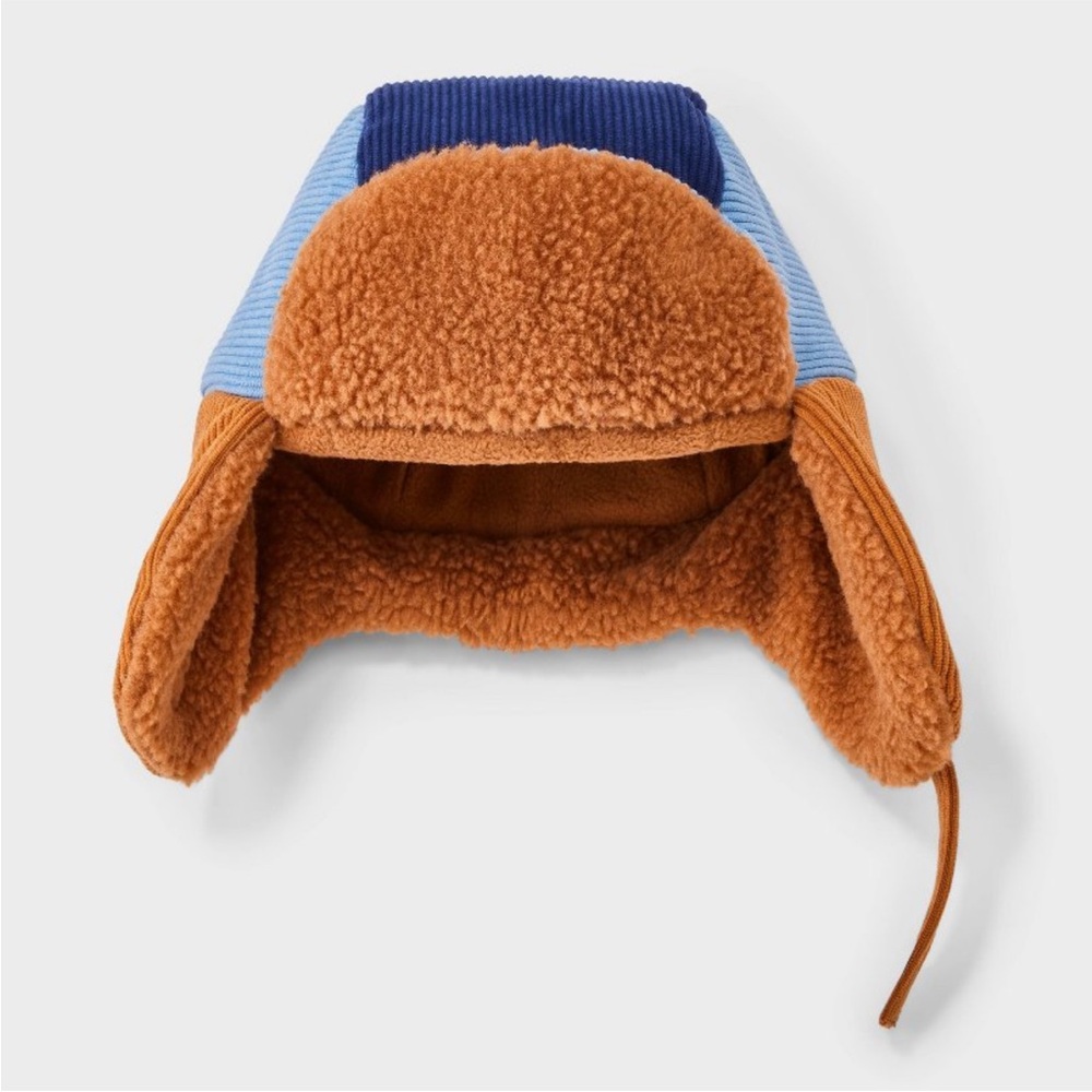 NWT Cat & Jack Corduroy Colorblock Cozy Trapper Hat in Blue & Brown size 2T-5T